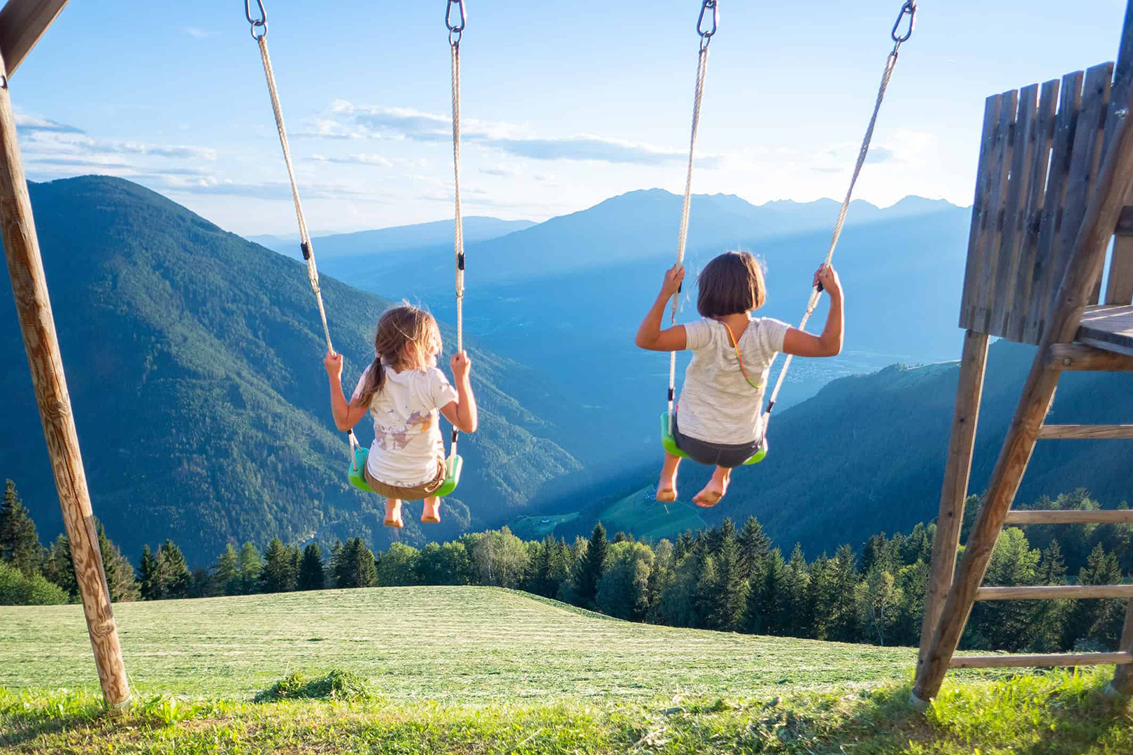 Kids having fun at the Italian Dolomites