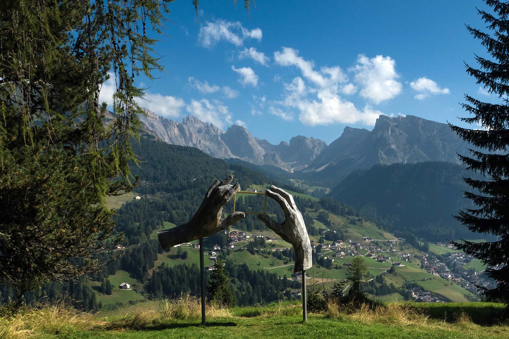View into Santa Cristina at the Italian Dolomites