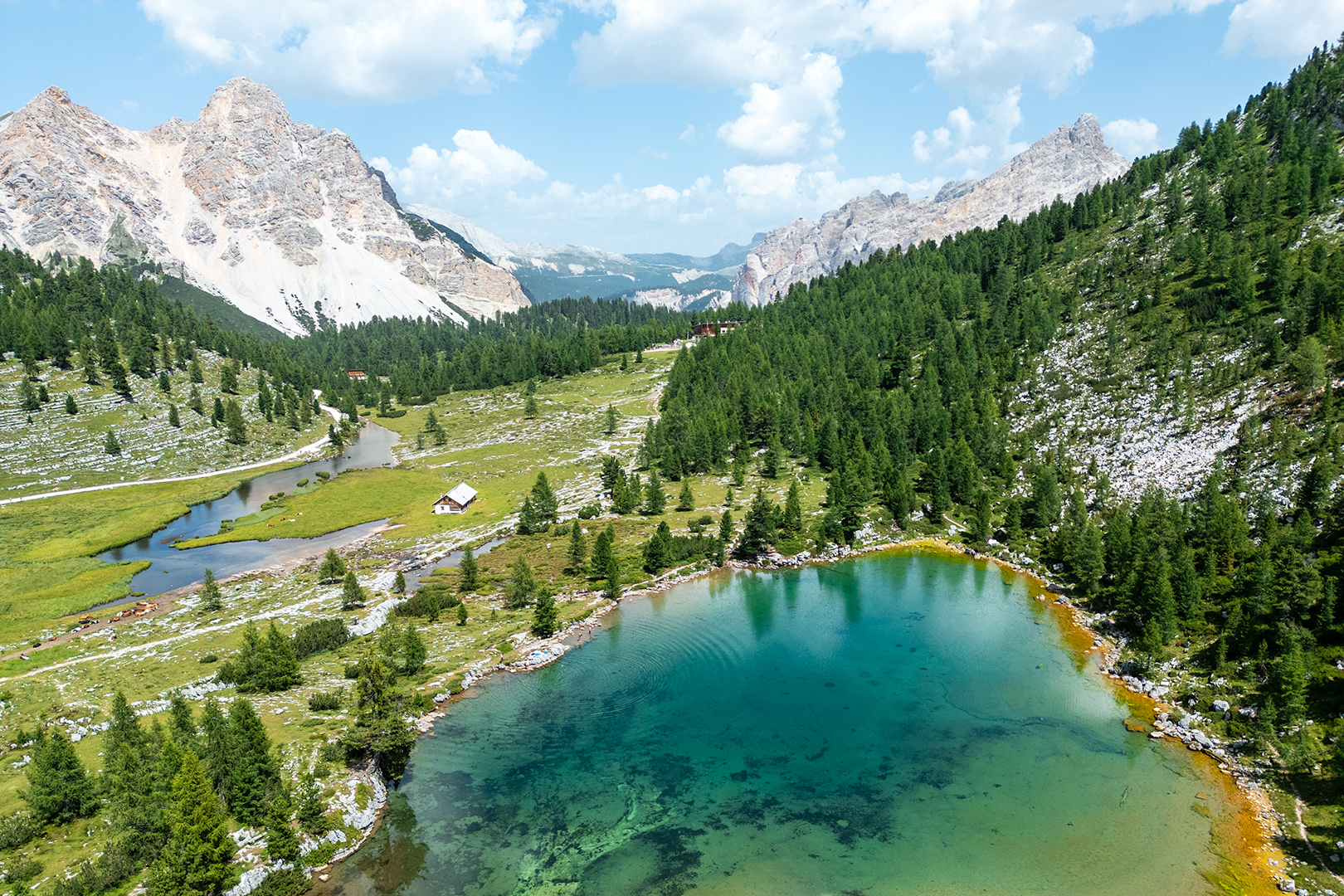 Blue glacier lake at the Italian Dolomites
