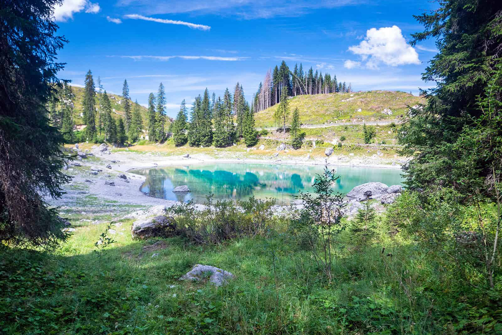 Crystal clear water of Lago di Carezza